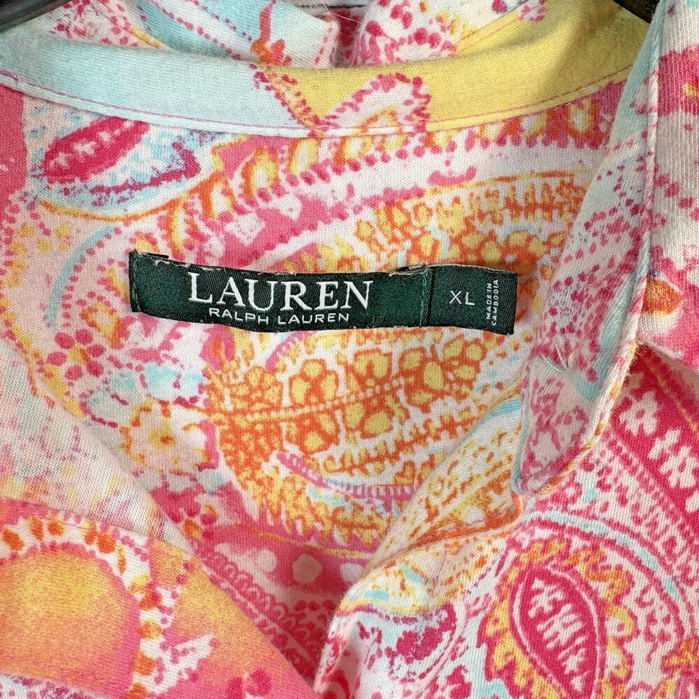 Lauren Ralph Lauren NightShirt Womens XL Paisley 3/4 Sleeve Button Loungewear - Picture 4 of 5